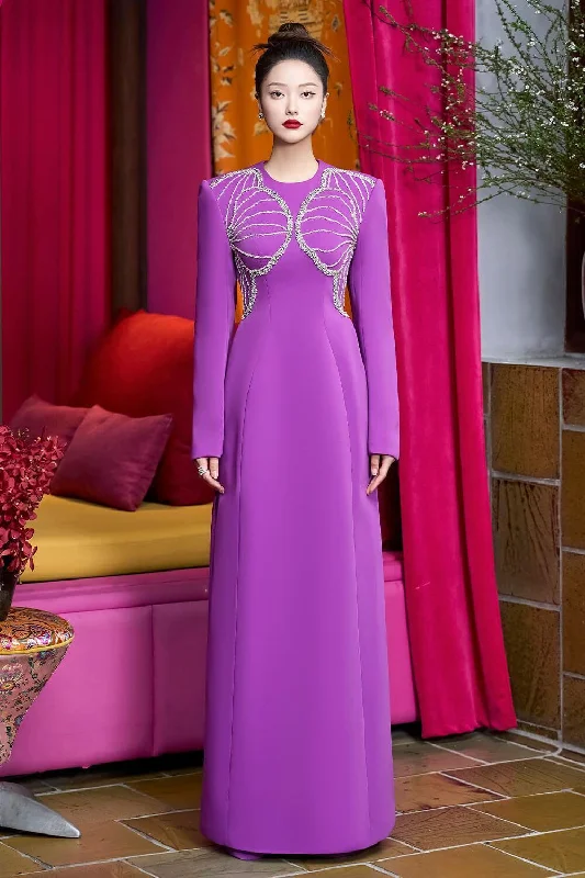 Party dresses with a ruched fabric for a textured and flattering effect​Glowing A-line Stone Velvet Satin Maxi Dress