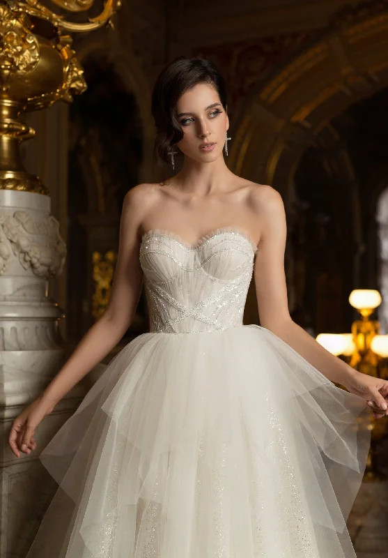 Ruffled - sleeve wedding guest dresses in light blue for a spring weddingGorgeous Strapless Corset A-Line Wedding Dress