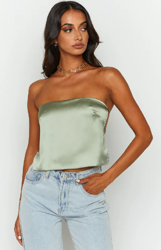 Maxi wedding guest dresses with floral prints for summer weddingsIbiza Olive Satin Strapless Top