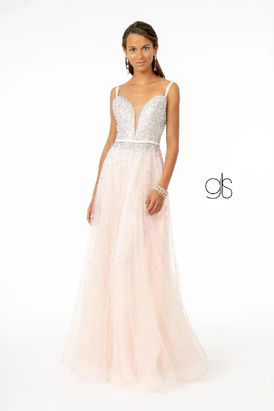 Bodycon dress with a floral print for a feminine touch​Jewel Embellished Bodice MeshLong Prom Dress Sale