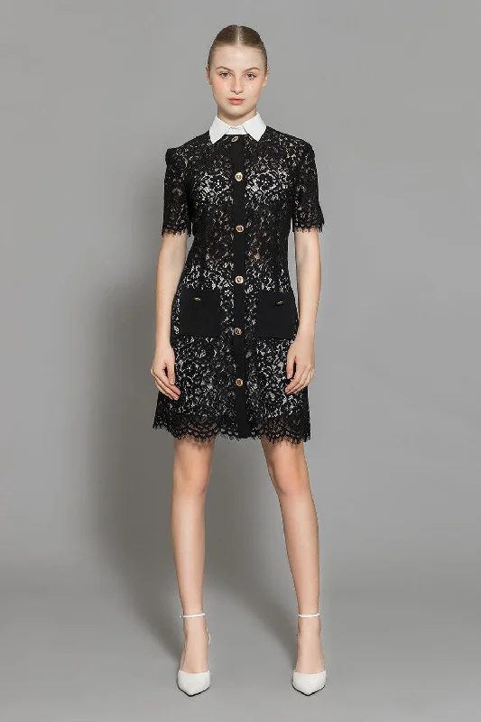 Fairy - themed party dresses with wings and glitter for a magical look​Joelle A-line Contrasting Collar Lace Above The Knee Dress