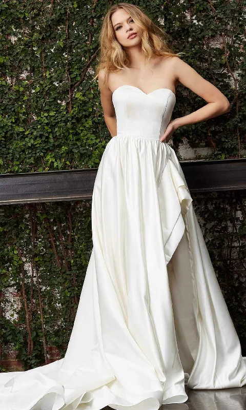 Sleeveless wedding guest dresses with pleated bodicesJovani Bridal - JB07023 Strapless Sweetheart High Slit Bridal Gown