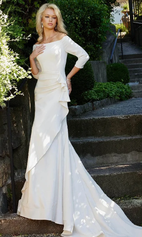 Animal - print wedding guest dresses in subtle colors for a bold statementJovani Bridal JB07456 - Quarter Sleeve Draped Bridal Gown