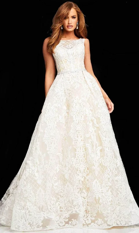 A - line cocktail wedding guest dresses in pastel colorsJovani F00988 - Sleeveless Bateau Neck Evening Dress