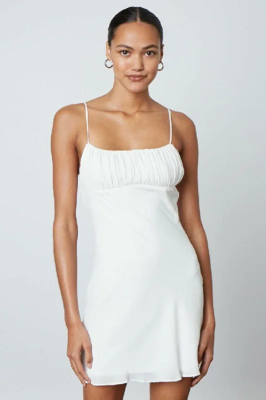 Polka - dot - printed wedding guest dresses with short sleevesKara White Ruched Mini Dress