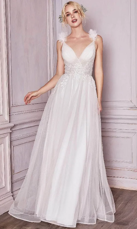 Embroidered wedding guest dresses in earthy tones for a rustic weddingLadivine Bridal CD971W - V-neck Bridal Gown