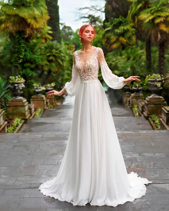 Cotton wedding guest dresses with smocked details for a casual weddingLong Sleeve Petite Wedding Dress