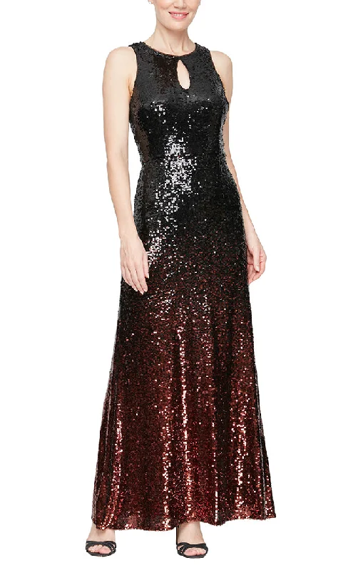 Wedding guest dresses with tassel - adorned belts and A - line skirtsLong Sleeveless Ombre Sequin Gown with Keyhole Cutout Neckline Wedding guest dresses with tassel - adorned belts and A - line skirtsLong Sleeveless Ombre Sequin Gown with Keyhole Cutout Neckline