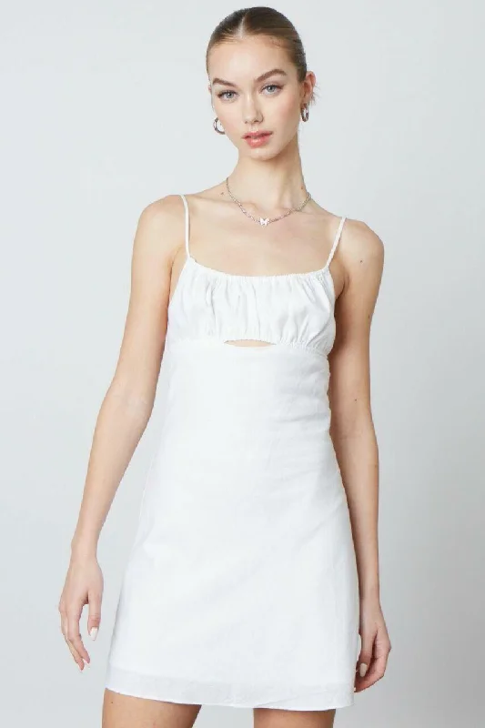 Wedding guest dresses with belted waists and knee - length skirtsLuna White Backless Mini Dress