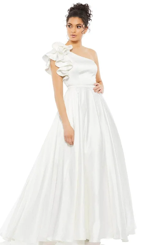 Sleeveless wedding guest dresses with ruffled hemsMac Duggal 67582 - Ruffled One Shoulder Ballgown