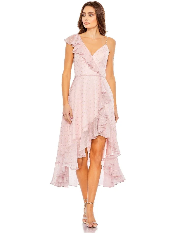 Bodycon dress with a scalloped edge​Mac Duggal High Low Chiffon Ruffled Dress 70163
