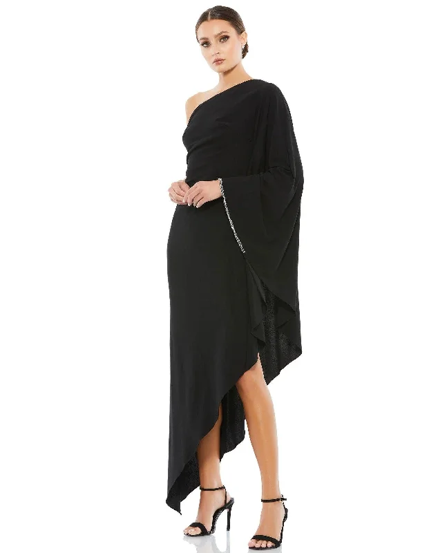 Bodycon dress for a music festival​Mac Duggal 11247 High Low One Shoulder Cape Dress