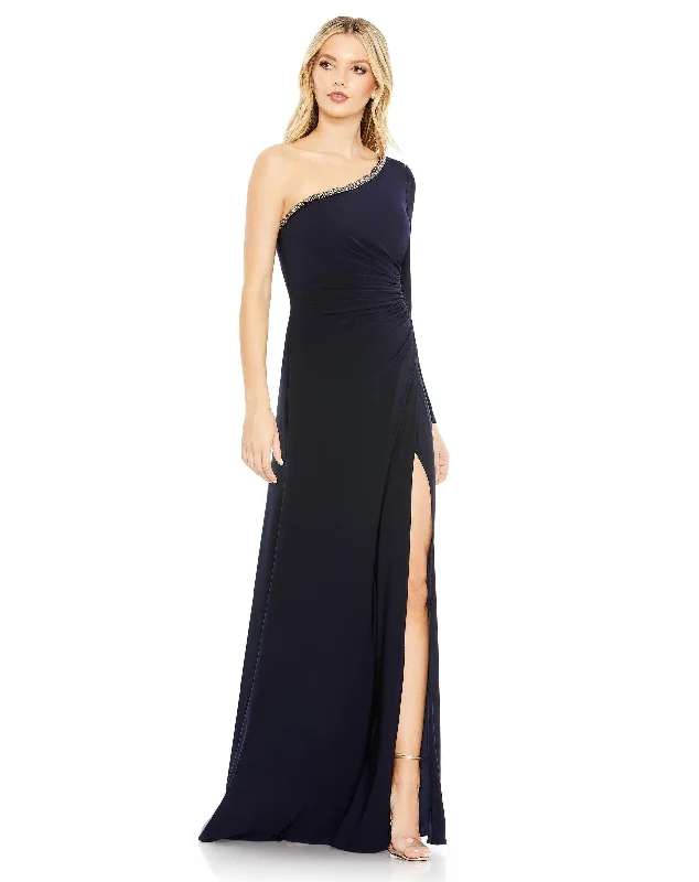 Bodycon dress with a button - down front​Mac Duggal 26039 Long One Shoulder Formal Dress
