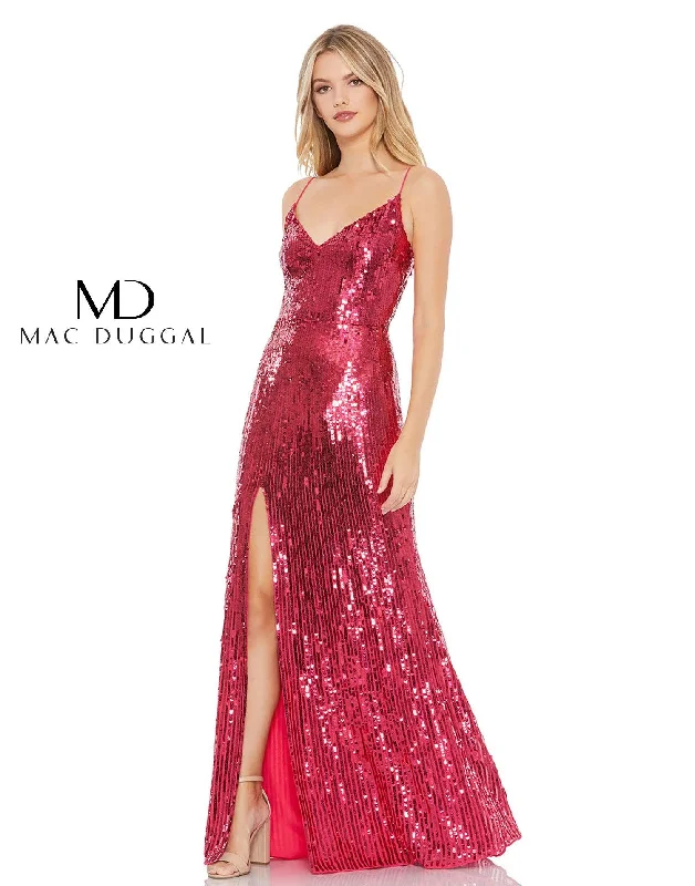 Bodycon dress made of satin for a luxurious feel​Mac Duggal 10737 Long Spaghetti Strap Prom Dress