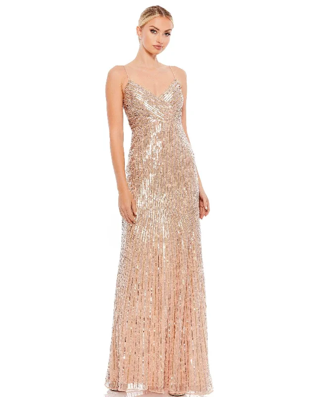 Bodycon dress with a wrap - around style​Mac Duggal 10817 Long Spaghetti Strap Prom Gown