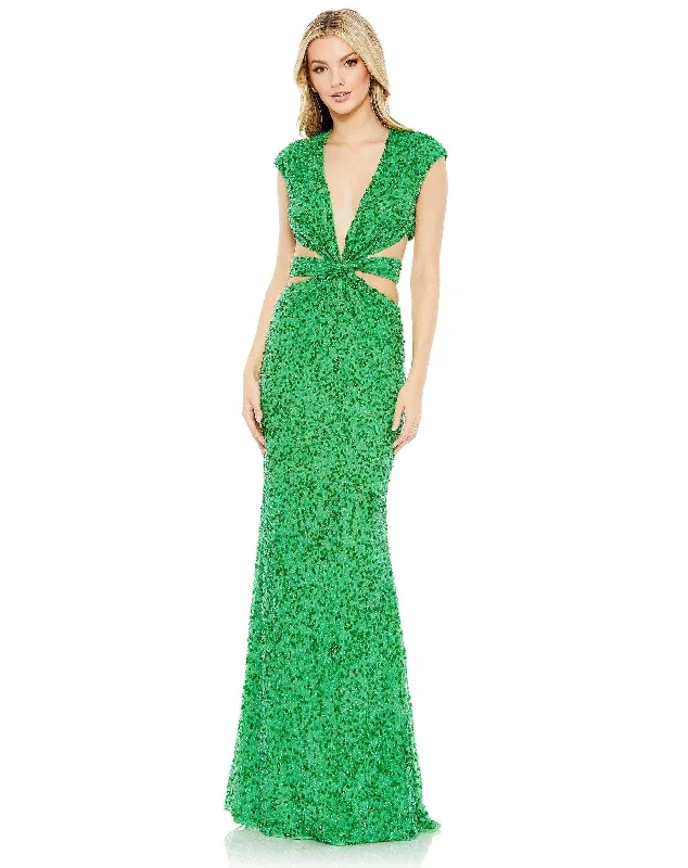 Bodycon dress with a lace - up front​Mac Duggal 10919 Prom Cap Sleeve Long Formal Dress
