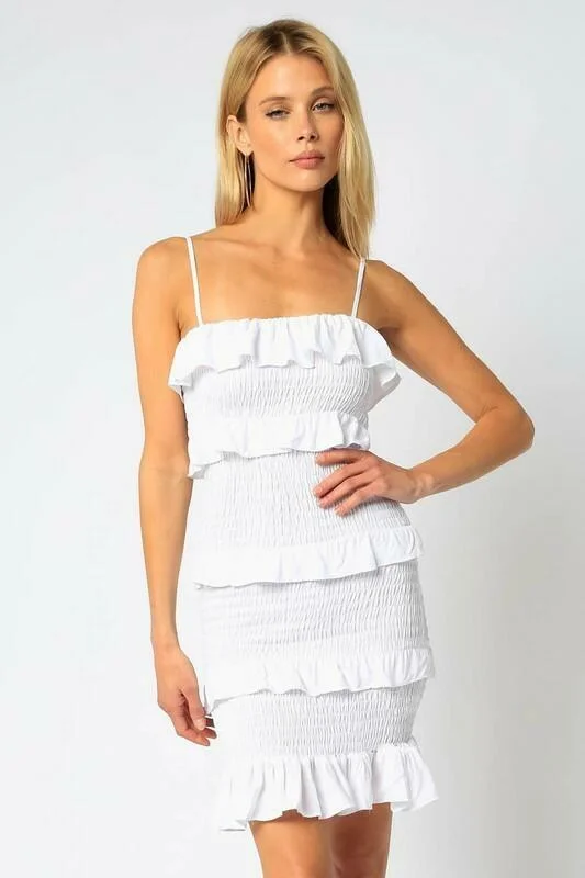 Wedding guest dresses with fringe accents for a bohemian - inspired weddingMajor Flirt White Smocked Mini Dress
