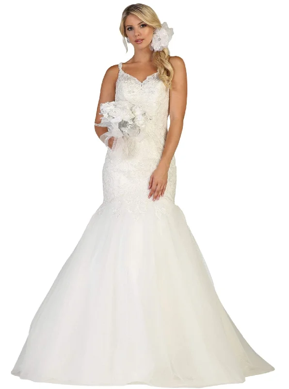 Wedding guest dresses with empire waists and tulle skirtsMay Queen - RQ7642 Embroidered V-neck Mermaid Dress