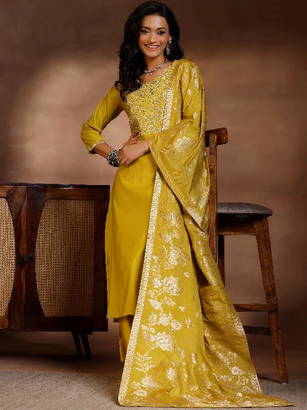 Cocktail dresses with a floral print and a peplum waistMustard Yoke Design Silk Blend Straight Suits With Dupatta