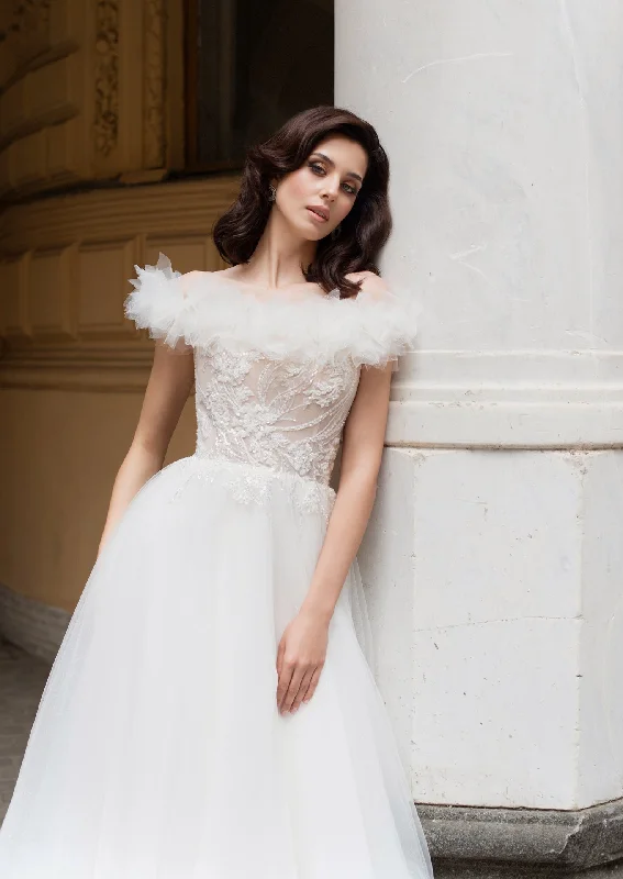 Midi wedding guest dresses in navy blue for a formal affairOff-Shoulder A-Line Wedding Dress