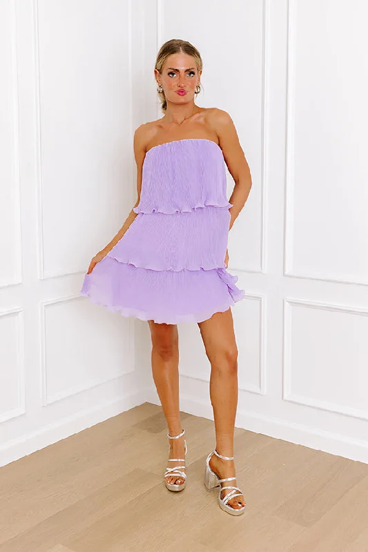 A - line cocktail wedding guest dresses in pastel colorsParis Dreamer Pleated Dress In Lavender