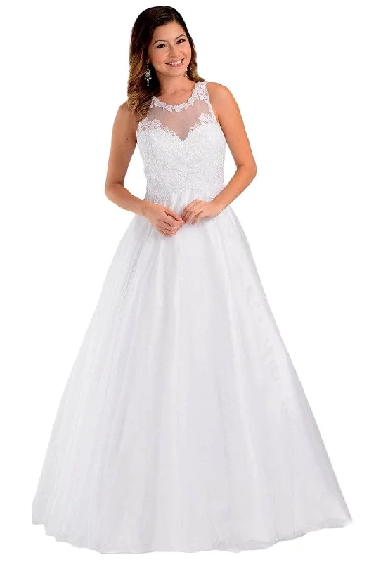 Lace - and - tulle wedding guest dresses with sweetheart necklinesPoly USA 7490 - Sleeveless Embroidered Wedding Gown