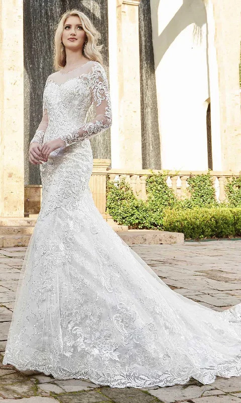 Lace - trimmed wedding guest dresses in blush pinkRachel Allan - Embroidered Illusion Jewel Bridal Gown M792
