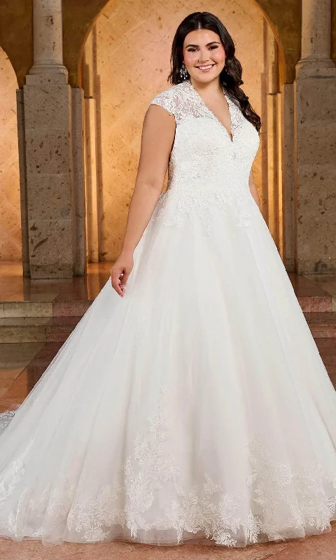 Maxi wedding guest dresses with floral prints for summer weddingsRachel Allan RB3193 - Illusion Back Embroidered Bridal Gown