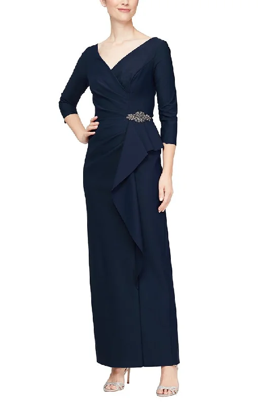 Lace - and - tulle wedding guest dresses with sweetheart necklinesSheath Compression Dress with Surplice Neckline & Cascade Ruffle Skirt