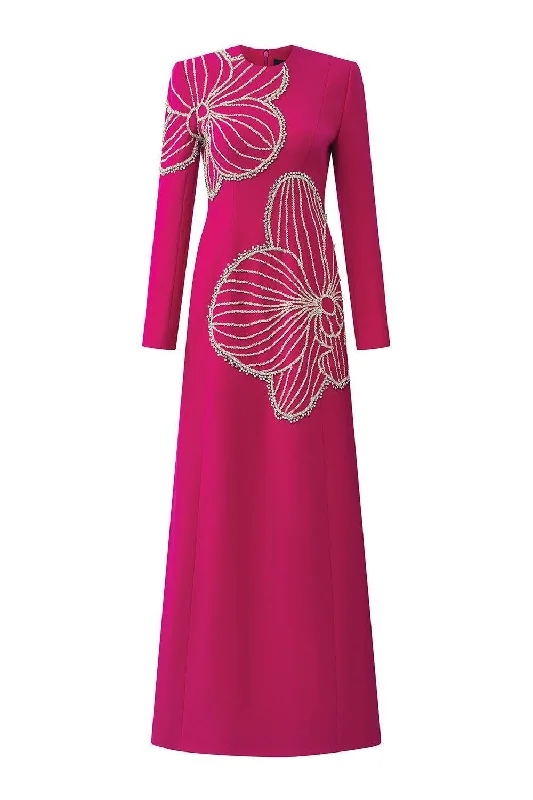 Party dresses with a unique neckline, like a sweetheart or square neck​Shimmer A-line Round Neck Velvet Satin Maxi Dress