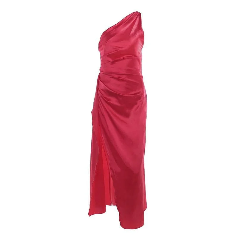 Mini cocktail dresses with a pleated bodice and a spaghetti - strap backBerryBetty - Slit solid satin one shoulder irregular ruched maxi dress Mini cocktail dresses with a pleated bodice and a spaghetti - strap backBerryBetty - Slit solid satin one shoulder irregular ruched maxi dress