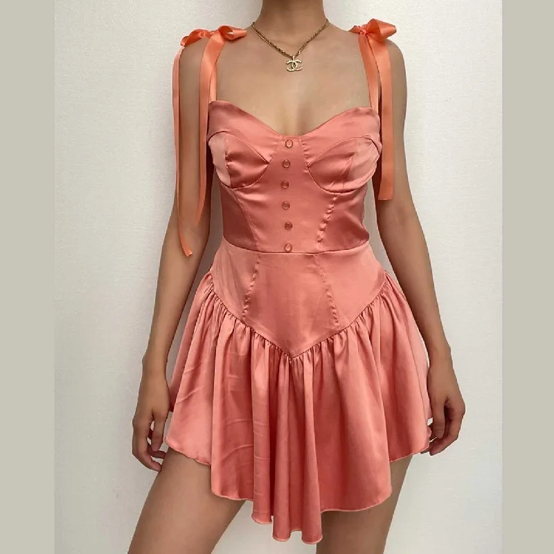 Mini cocktail dresses with a glittery finish for a party - ready styleBerryBetty - Solid sweetheart neck self tie zip-up button ruched mini dress Mini cocktail dresses with a glittery finish for a party - ready styleBerryBetty - Solid sweetheart neck self tie zip-up button ruched mini dress