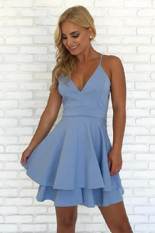 Retro - style party dresses inspired by the 1920s - 1980s​Spaghetti Straps V Neck Short Prom Dress Homecoming Dress PG174