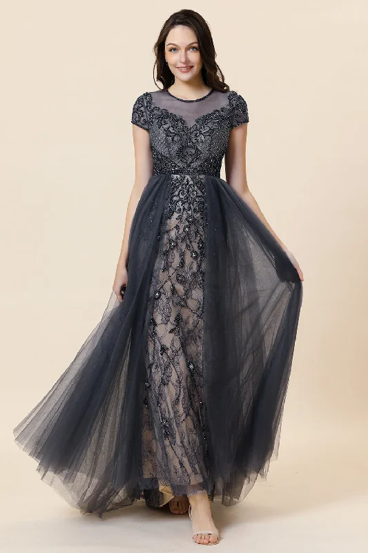 Mini cocktail dresses with a beaded bodice and a flirty A - line skirtSparkly Dark Grey Beaded Long Prom Dress Mini cocktail dresses with a beaded bodice and a flirty A - line skirtSparkly Dark Grey Beaded Long Prom Dress