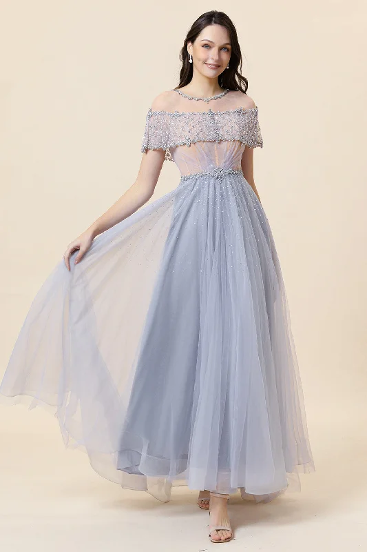 Printed cocktail dresses with geometric patterns for a contemporary aestheticSparkly Grey Beaded Long Tulle Prom Dress Printed cocktail dresses with geometric patterns for a contemporary aestheticSparkly Grey Beaded Long Tulle Prom Dress