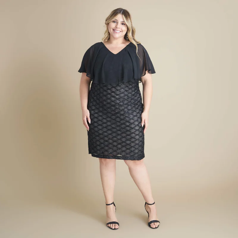 Embroidered wedding guest dresses in earthy tones for a rustic weddingSunny Black Eyelash Metallic Dress