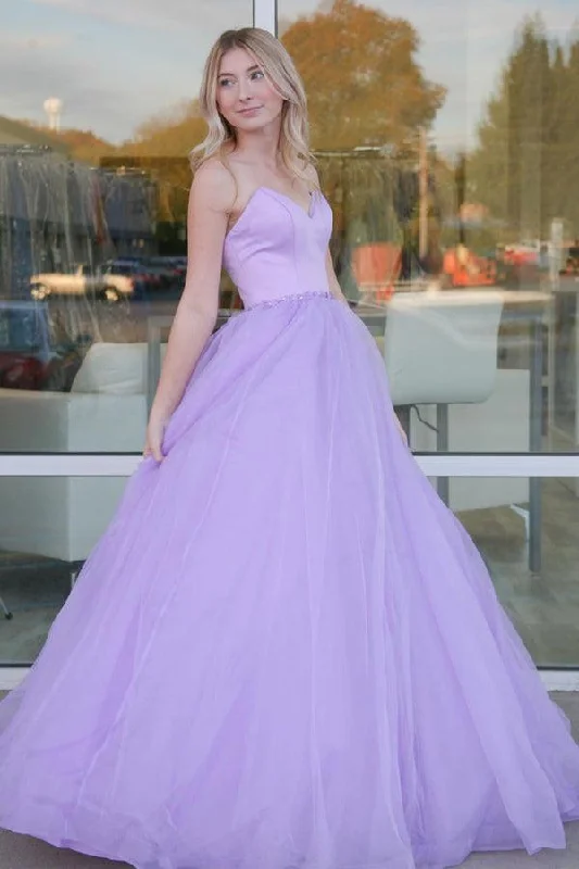 Fairy - themed party dresses with wings and glitter for a magical look​Sweetheart Ball Gown Prom Dresses Lilac Tulle Formal Dress  PSK353