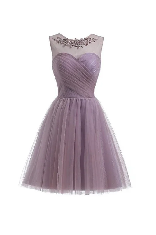Party dresses with a metallic - thread embroidery for a luxurious touch​Sweetheart Tulle Light Purple Homecoming Dresses Short Prom Dresses PG069