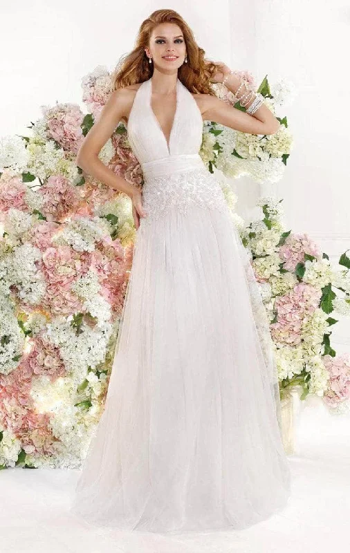 Wedding guest dresses with keyhole backs and flowing fabricsTarik Ediz 92346 - Plunging Halter Shirred Evening Gown
