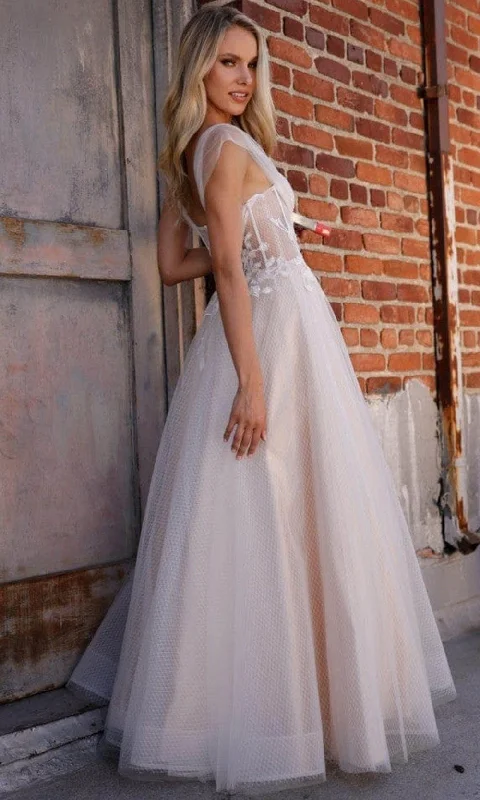 Plaid wedding guest dresses in muted colors for a fall weddingTerani Couture - 2215P0001 Lace Applique Corset Gown