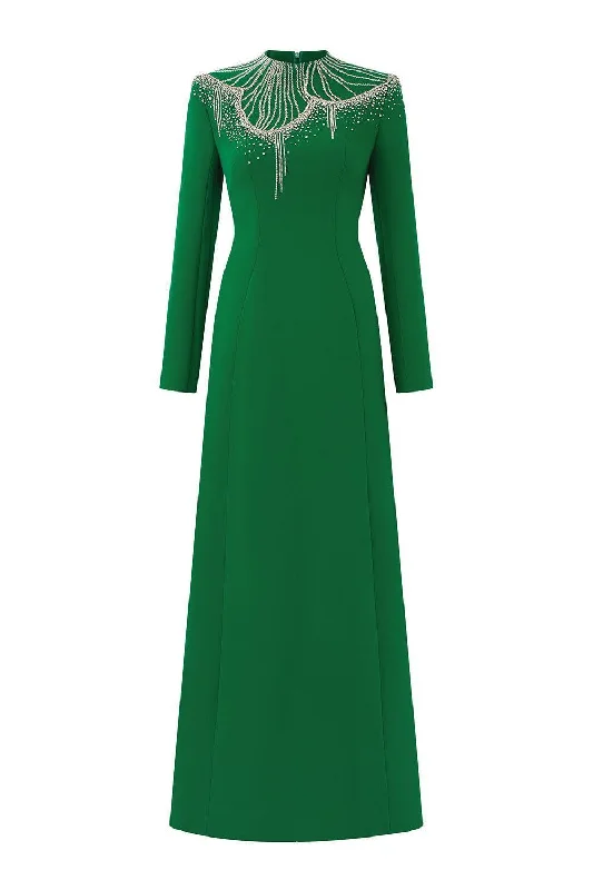 Party dresses with a pom - pom trim for a fun and festive touch​Textur A-line Stone Velvet Satin Maxi Dress