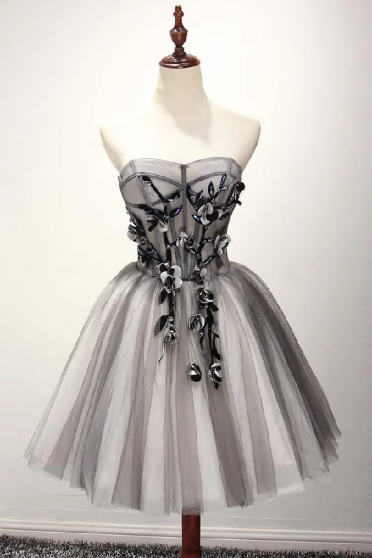 Party dresses with a peplum waist for a feminine and flattering silhouette​Tulle Gray Short Prom Dress Homecoming Dress Coktail Dress PG130