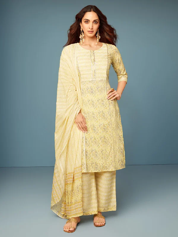 Mini cocktail dresses with a cold - shoulder ruffled sleeveYellow Printed Cotton Straight Suit With Dupatta