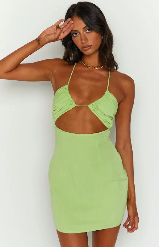 Sheer wedding guest dresses with lace inserts and long sleevesZona Green Mini Dress