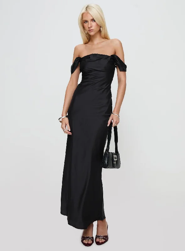 Formal dresses with off - the - shoulder sleeves and rhinestone accents for a sophisticated promAzura Off The Shoulder Maxi Dress Black Formal dresses with off - the - shoulder sleeves and rhinestone accents for a sophisticated promAzura Off The Shoulder Maxi Dress Black