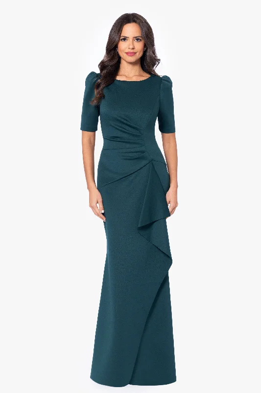 Prom dresses with gathered skirts and crystal - encrusted belts for a luxurious prom"Demi" 3/4 Sleeve Side Ruched Floor Length Gown Prom dresses with gathered skirts and crystal - encrusted belts for a luxurious prom"Demi" 3/4 Sleeve Side Ruched Floor Length Gown