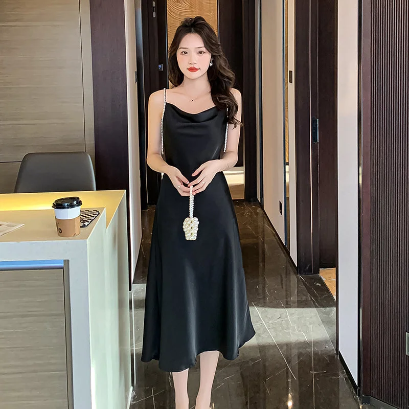 Formal dresses with button - front designs and tulle skirts for a charming prom styleEbony Silk Sleeveless Satin Slip Dress Formal dresses with button - front designs and tulle skirts for a charming prom styleEbony Silk Sleeveless Satin Slip Dress