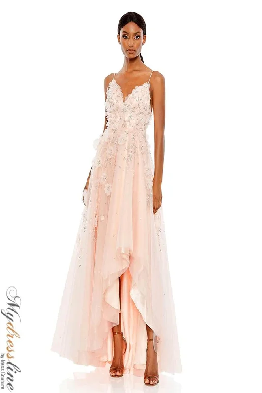 Tea - length formal dresses with lace trim for a semi - formal promMac Duggal 11292
