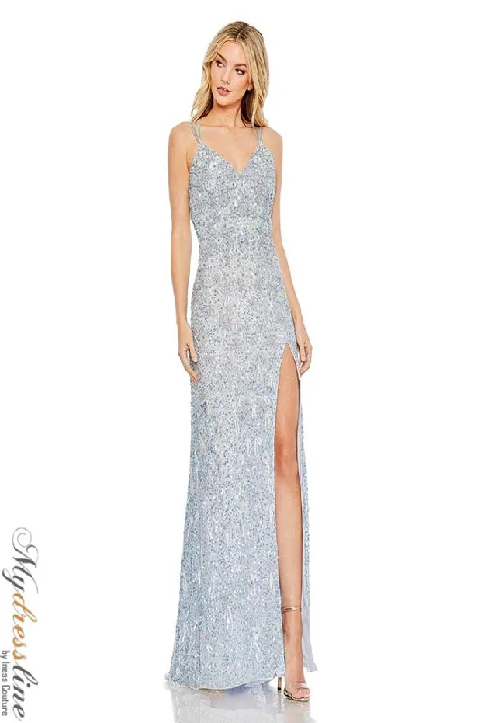 Sequined formal dresses with open backs for a sexy prom styleMac Duggal 5655
