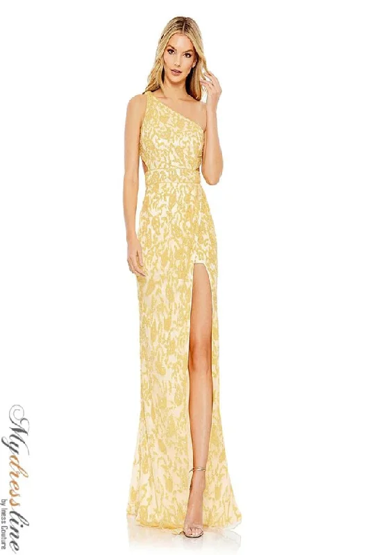 A - line formal dresses with beaded lace appliques for formal eventsMac Duggal 5663